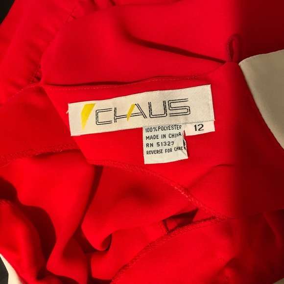 CHAUS // Vintage Red & Cream Blouse, Size 12 - Picture 5 of 7